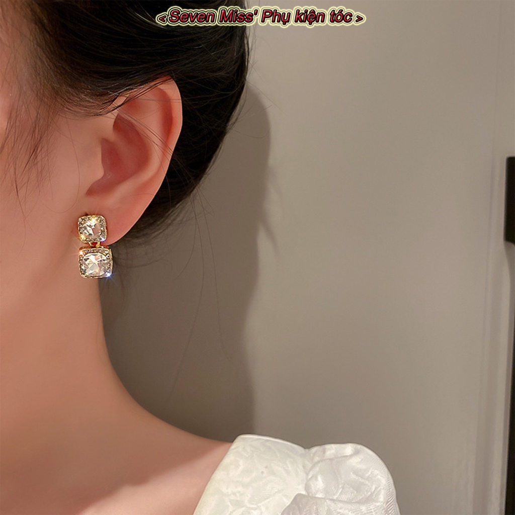 Bông Tai Dáng Dài Hình Vuông Đính Đá Zircon Thời Trang Cho Nữ