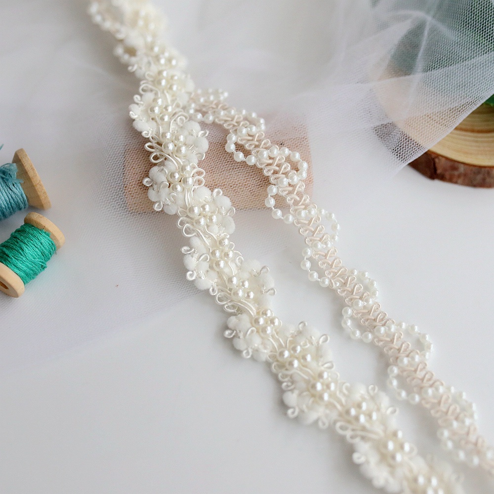 Cuộn Dây Ren Đính Ngọc Trai Trắng Dài 1 yard Dùng Trang Trí Thủ Công