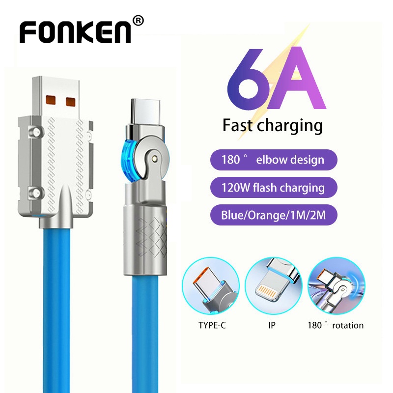 Phụ Kiện Chuyên Dụng Dành Cho Fonken 1800 180° Dây Cáp Sạc Nhanh 120W Cho iOS Samsung Xiaomi 1 / 2M