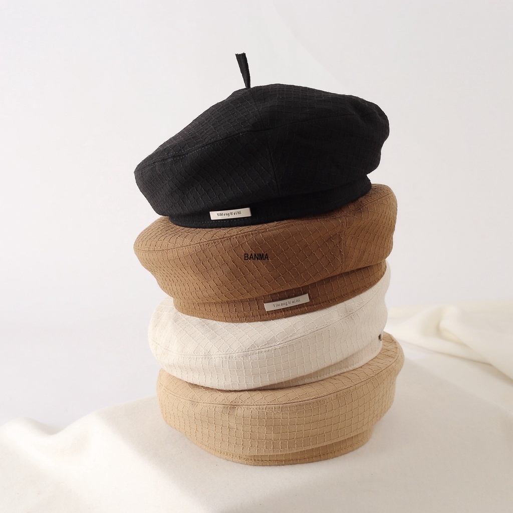 Mũ thời trang thông thường mới của hàn quốc logo kim loại mặt mũ beret nhỏ