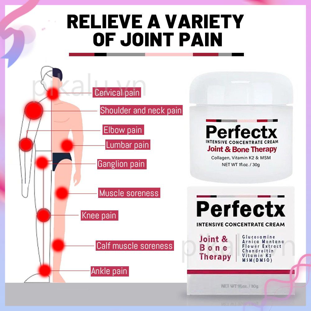Kem xương khớp Perfectx, Perfect X điều trị thoái hóa khớp, tập trung phục hồi các khớp và cơ, giảm đau lưng, cổ, tay, chân, chân 30g -pikalu