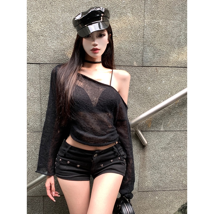 「Nonfatgirl」Áo Sweater Dệt Kim Tay Dài Chống Nắng Mùa Hè Nhẹ Nhàng Xếp Nếp Nhăn Điều Chỉnh Được Cho Bé