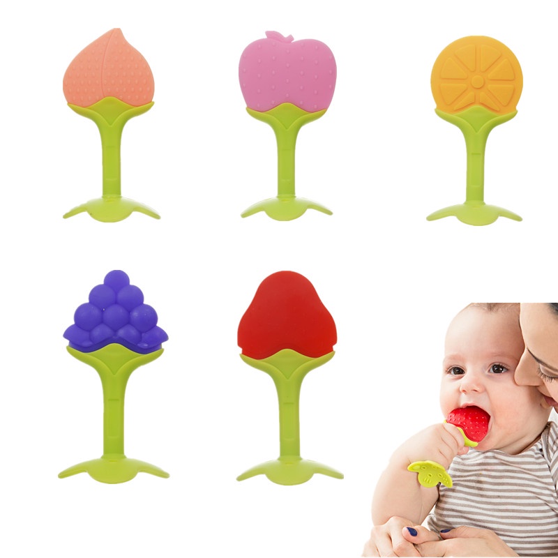 Nhai răng hình trái cây Đào tạo Đồ chơi Bé Silicone Mọc răng Nhai Đồ chơi cho bé Tăng cường răng miệng BPA miễn phí
