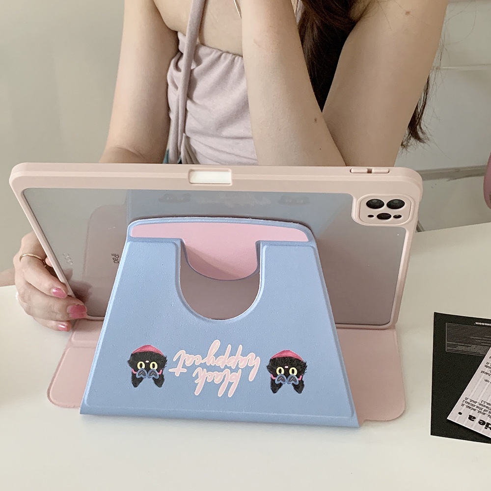 Vỏ cứng acrylic màu đen happy cat pattern case tương thích với ipad mini6 ipad5 6 7 8 9 air air air1 air2 air4 air5 10.9 "pro11 2018 2020 2021 2022 bao da