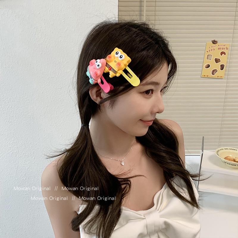 Spongebob squarepants phim hoạt hình kẹp tóc cô gái dễ thương tóc gãy tóc mái kẹp phụ kiện tóc thời trang