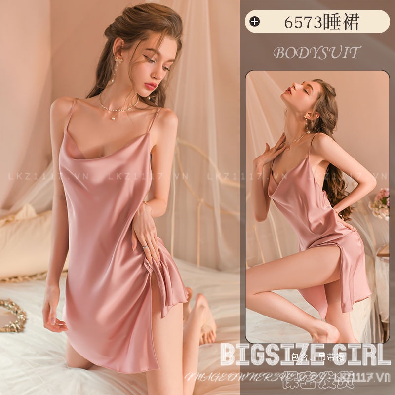 Váy Mặc Nhà Nữ Bigsize Đầm ngủ,Váy ngủ 2 dây lụa dáng suông Sexy xẻ tà trơn mùa hè Phong cách Hàn Quốc Thời Trang đẹp