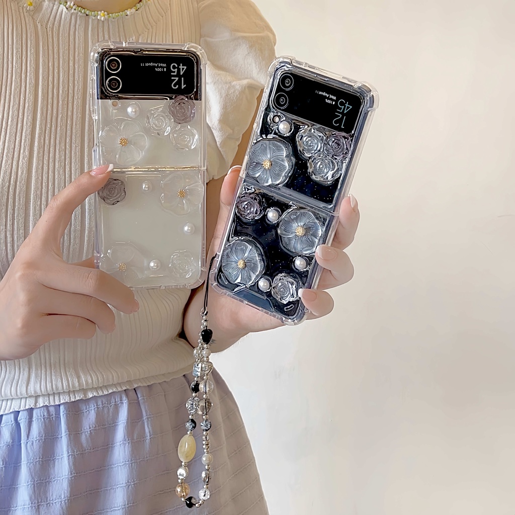 Samsung galaxy z flip 4 5g dispensing grey rose with chain case soft case samsung galaxy z flip 3 chống sốc điện thoại sáng tạo ốp lưng