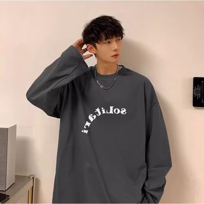 Áo Thun Tay Dài Cổ Tròn Dáng Rộng Phong Cách Retro Mỹ Thời Trang Cao Cấp Cho Nam