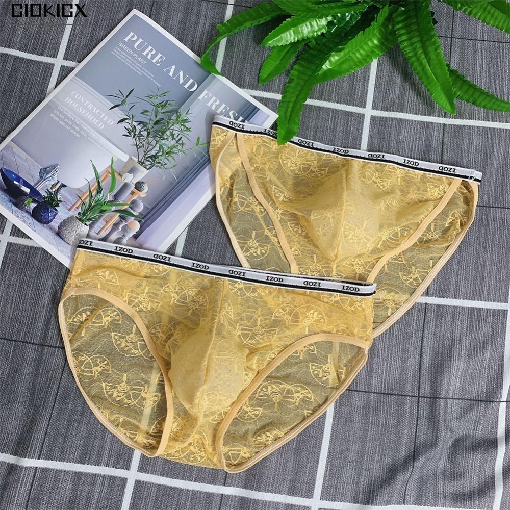Đồ lót ren nam hoàn toàn mới quần lót bikini thoáng khí (đen 2 vàng 2)