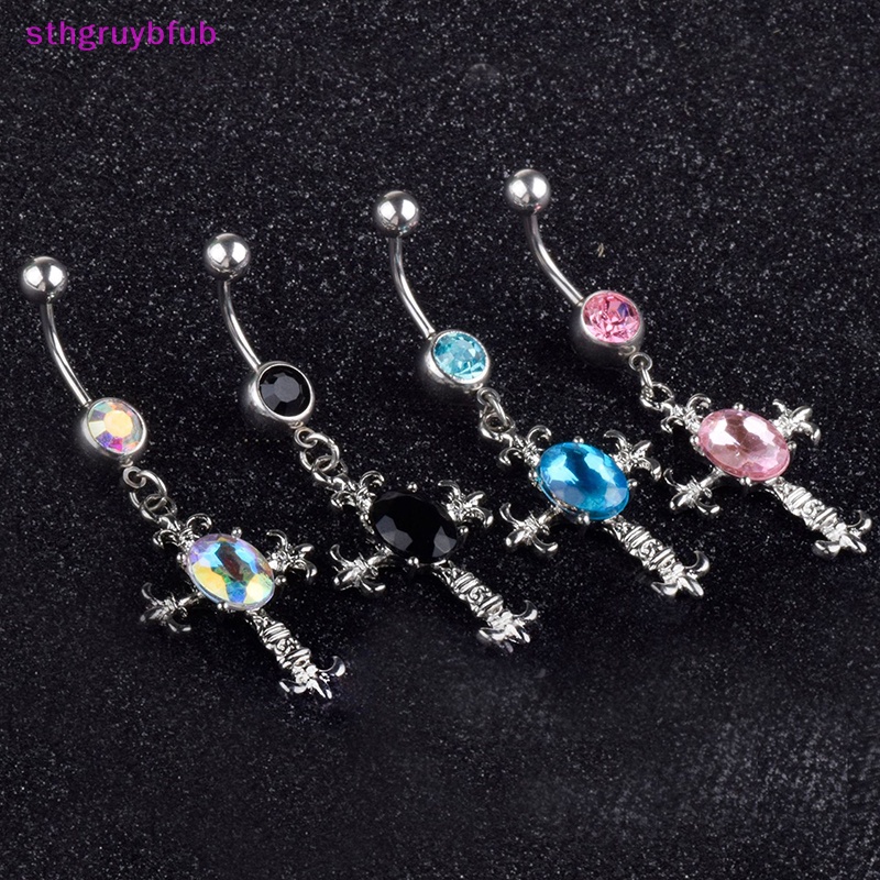 Sthb thép không gỉ cross dangle nút thắt lưng vòng thời trang punk mát rốn móng tay cho phụ nữ pha lê rhinestone trang sức cơ thể vn