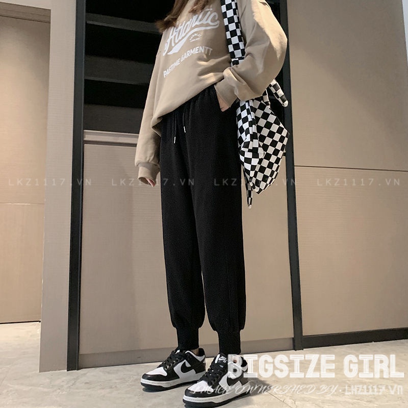 Quần Dài Nữ Quần Tây lưng cao Bigsize Quần Jogger Nỉ cạp chun lưng thun dáng suông thiết kế dây rút đen mùa đông Phong Cách hàn quốc đẹp Thanh Lịch cho nữ