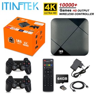 M8 mini video game console android tv box 10000 trò chơi 64gb 2.4g wifi 4k bộ điều khiển không dây stick game cho ps1 gba cp1 10000 trò chơi 7eys