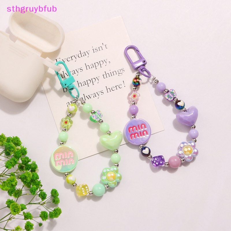 Sthb acrylic màu-mạ trái tim tình yêu móc khóa hoa dễ thương đính cườm túi đeo chìa khóa mặt dây chuyền ch phụ kiện trang trí hộp đựng tai nghe vn