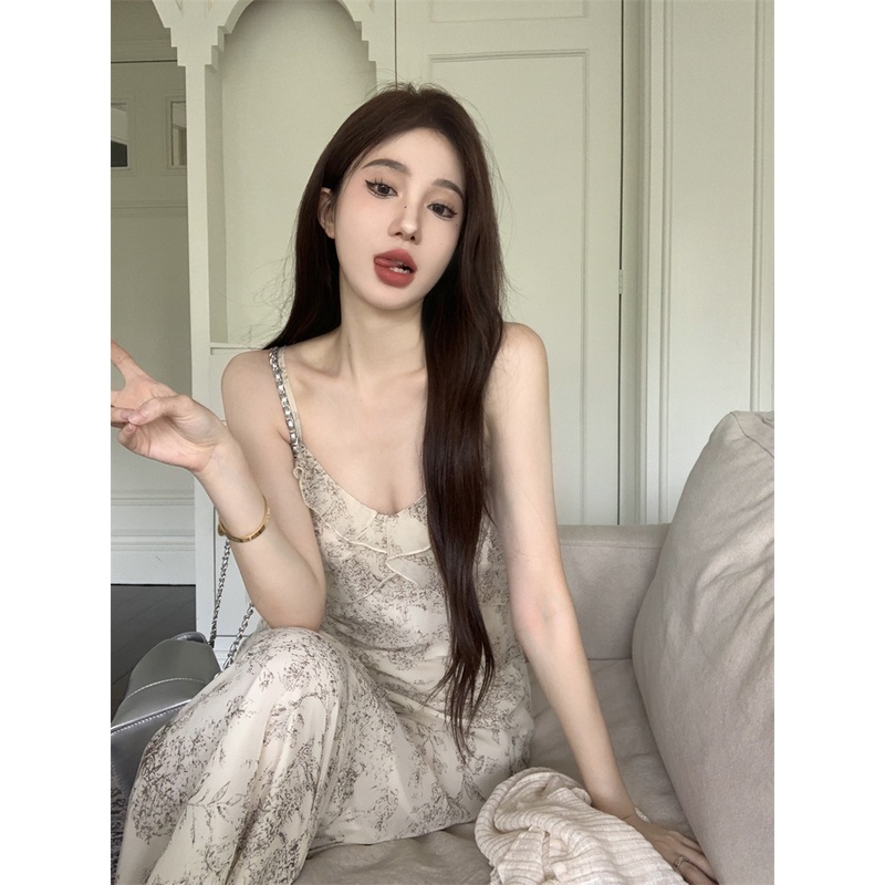 Đầm Hoa Dáng Ôm + Áo Khoác Cardigan Dệt Kim Mỏng Thời Trang Thanh Lịch Cho Nữ