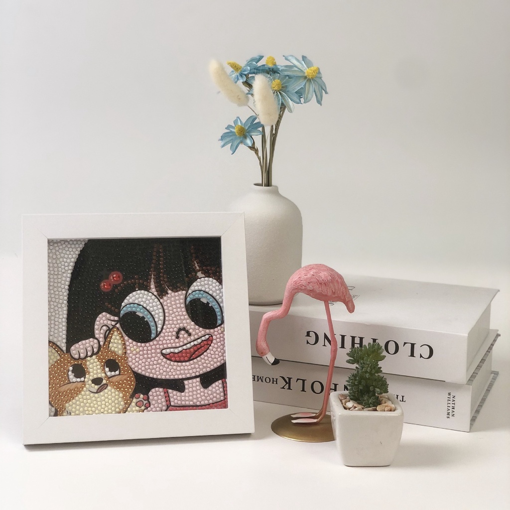 Bộ Tranh Đính Đá Tự Làm Toàn Diện Họa Tiết Công Chúa Và Bướm Có Khung Trang Trí