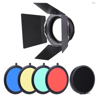 96mm universal mount metal bardoor barn door barndoor với honeycomb grid 4pcs color gel filters for neewer godox 180w 250w 300w andoer md-250 md-300 studio strobe fla