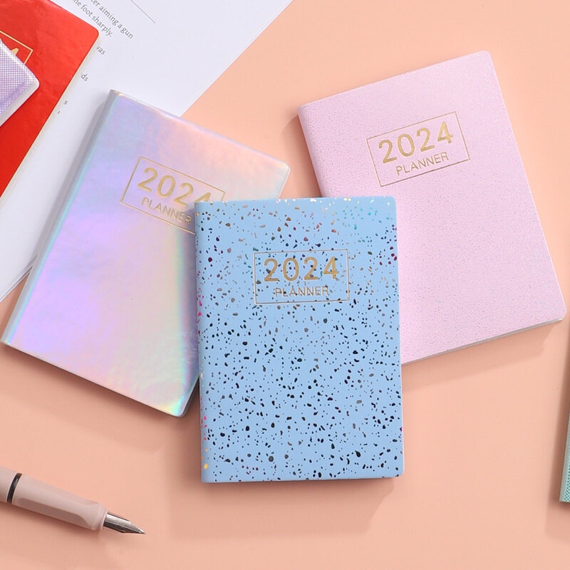 2024 a7 sách chương trình nghị sự mini pocket notebook laser bìa đầy màu sắc sách hướng dẫn sử dụng hiệu quả dễ dàng mang theo sách nhật ký sách phác thảo đồ dùng văn phòng phẩm