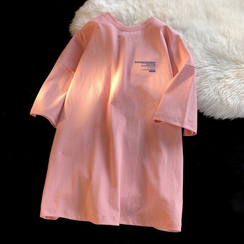 Men's classic simple letter cổ tròn tay ngắn t-shirt cặp đôi sinh viên thời trang lỏng lẻo sang trọng đường phố cao thoải mái nửa tay áo trên