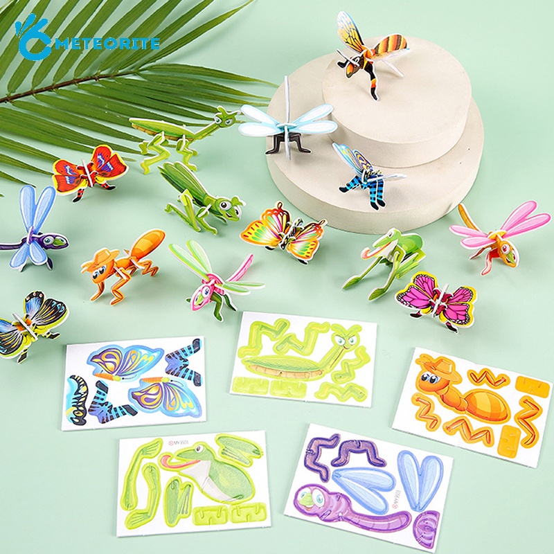 10 cái phim hoạt hình dễ thương kiến chuồn chuồn bướm mô hình đồ chơi xếp hình thủ công / trẻ giai đoạn sớm phát triển trí tuệ lắp ráp đồ chơi côn trùng
