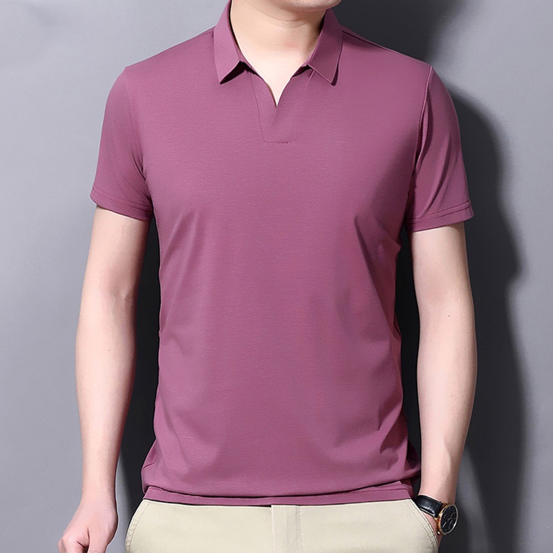 Áo polo HANLU chất lụa băng rộng rãi thoáng khí màu sắc đơn giản công sở cho nam
