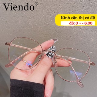 gọng Kính cận thị kim loại VIENDO tròng tròn đổi màu chống ánh sáng xanh tia uv cao cấp thời trang cho nam nữ