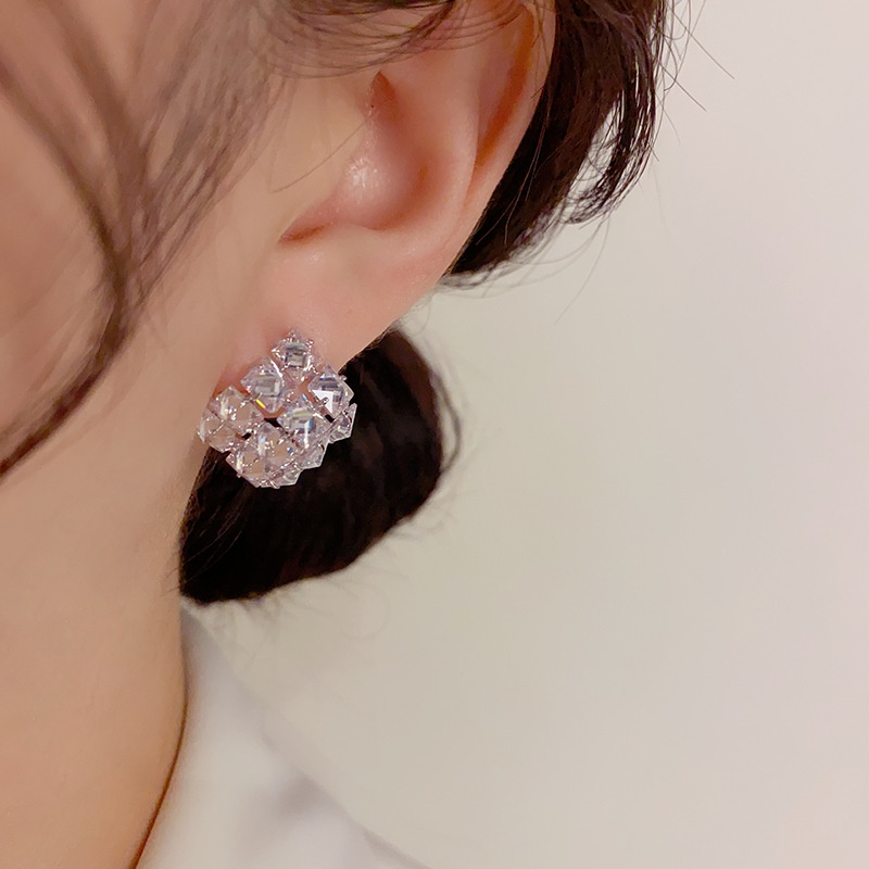 Bông Tai Mạ Bạc 925 Hình Kim Cương Phong Cách Hàn Quốc Thời Trang