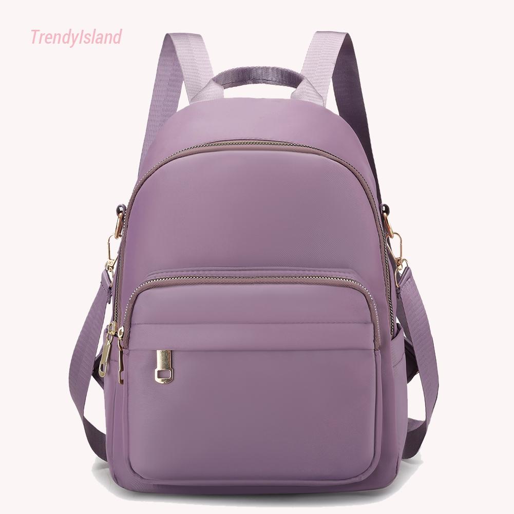 Nữ nylon rắn màu ba lô dây kéo túi đựng máy tính xách tay dung tích lớn  #