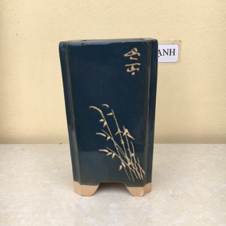 Chậu Vuông đứng cao bonsai sen đá mini men hoả biến gốm Bát Tràng
