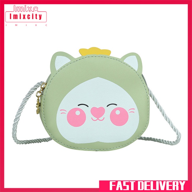 Imixcity kids crossbody bag túi đeo chéo mèo hoạt hình dễ thương túi da pu ví tiền xu nhỏ cho bé trai bé gái