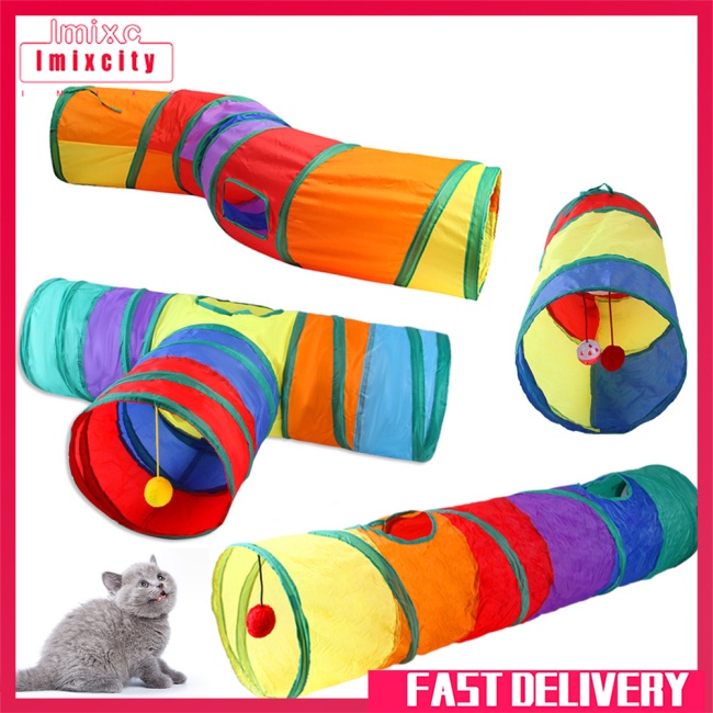 Imixcity pet cat rainbow tunnels tubes runway đầy màu sắc có thể gập lại thùng khoan đường hầm đồ chơi chơi lều đồ dùng cho thú cưng