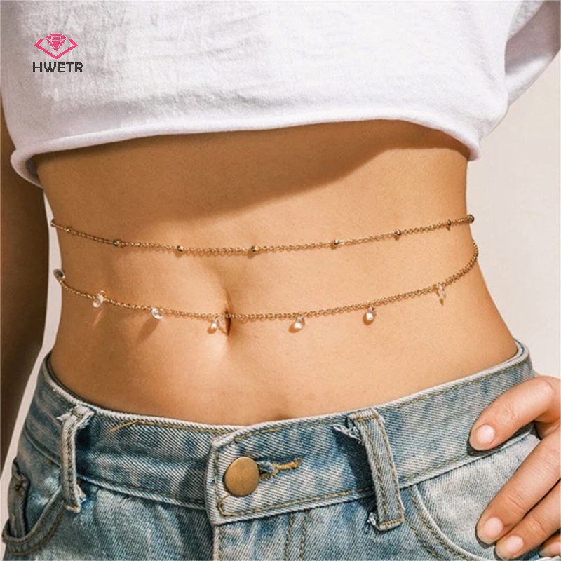 Chuỗi xích trang trí cơ thể HWETR đính ngọc trai trái tim bướm ngôi sao tua rua thời trang