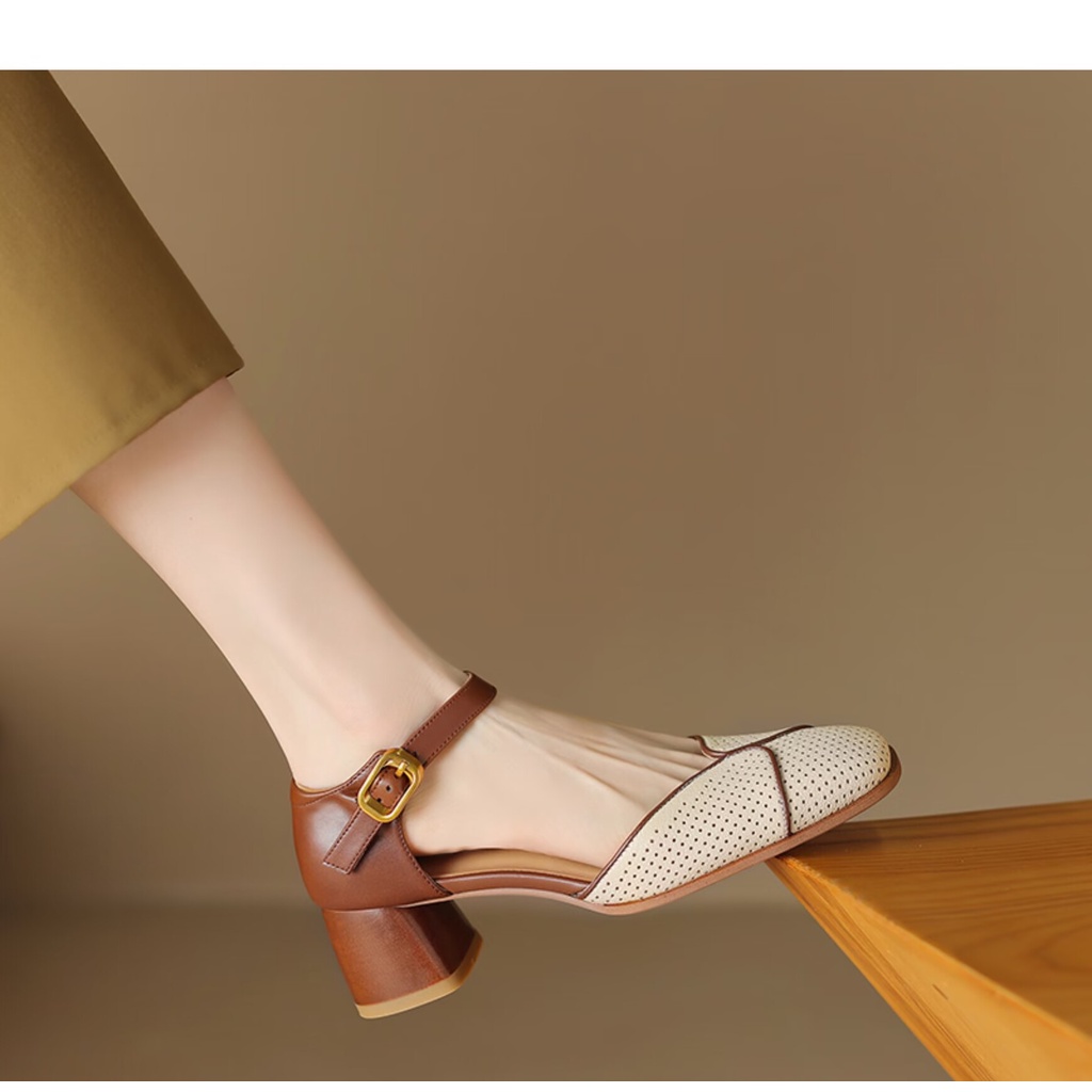 Sandal Cao Gót Hở Ngón Cài Khóa Màu Sắc Thời Trang Mùa Hè 2023 Phong Cách retro Cho Nữ