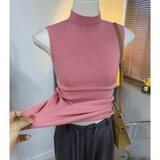 Áo dệt kim sát nách cổ lọ dáng ôm thời trang cho nữ