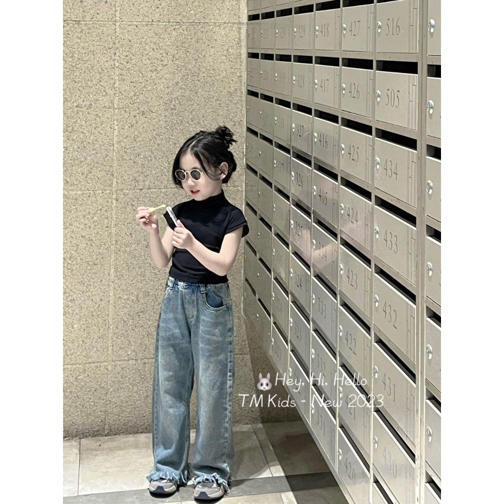SET BỘ ÁO COTTON TAY DÀI QUẦN BÒ SUÔNG CHO BÉ GÁI 12-35KG(DEN)