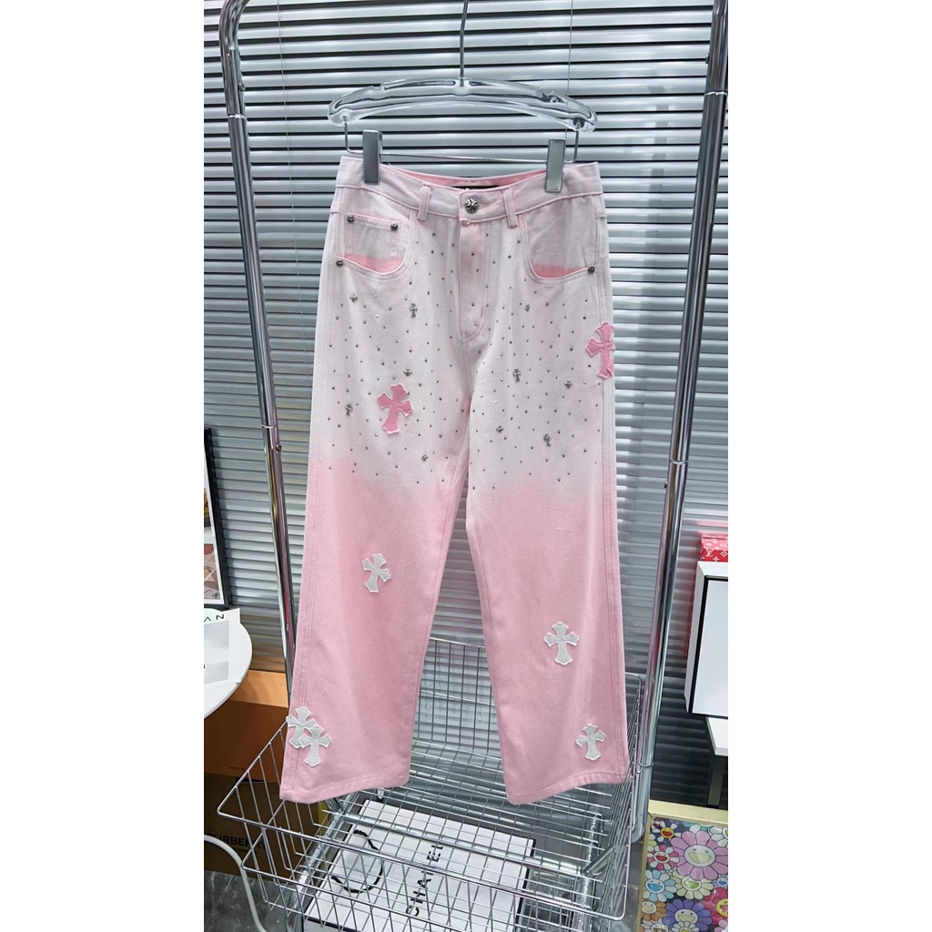 PGPK Chrome Hearts 23 autumn and winter New peeling embroidery logo decorative design fashion all-match straight pants women's jeans simple