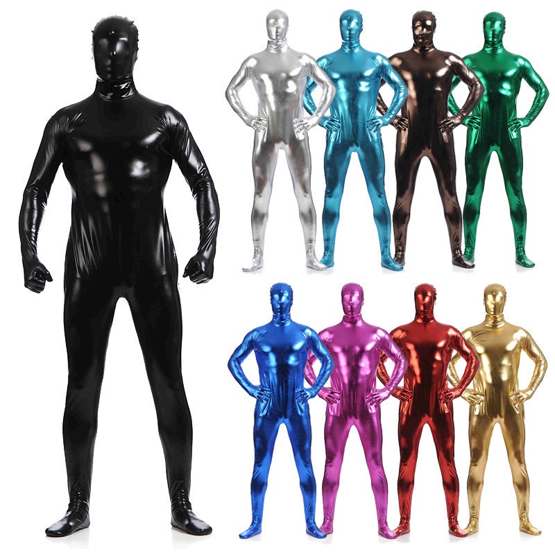 Đàn ông da vàng dây kéo áo liền quần quấn toàn thân cộng với kích thước dài tay áo căng skinny bodysuit