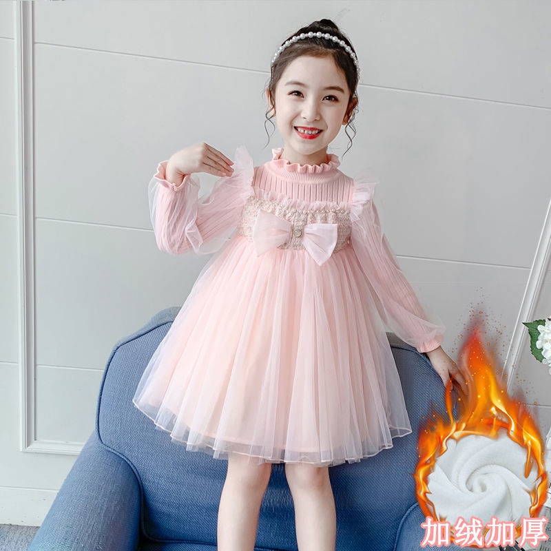 Váy công chúa cho bé gái váy dệt kim mùa thu và mùa đông cho bé gái