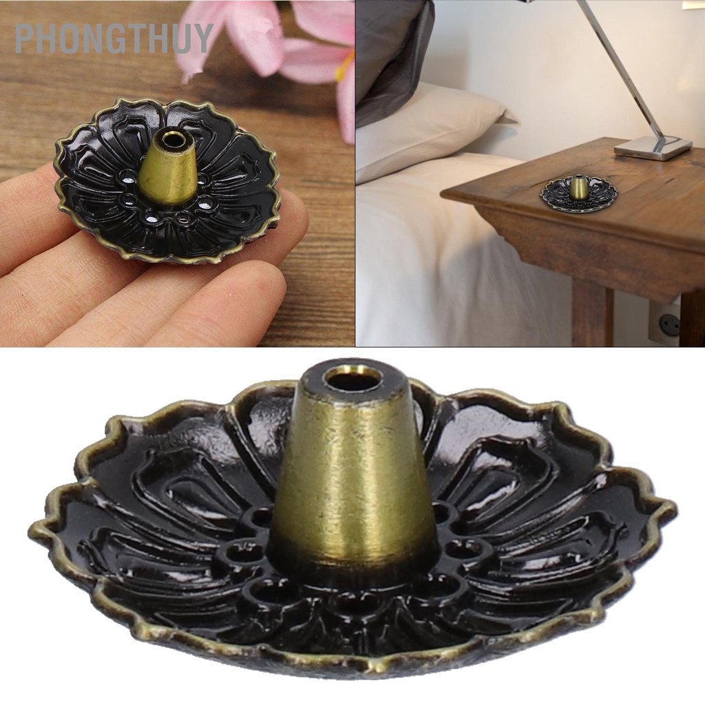 Đế Cắm Nhang Hình Bông Sen Bằng Hợp Kim - Đế cắm nhang vòng đặt hương cây 9 lỗ phụ kiện thác khói trầm hương Trang trí thiền Yoga