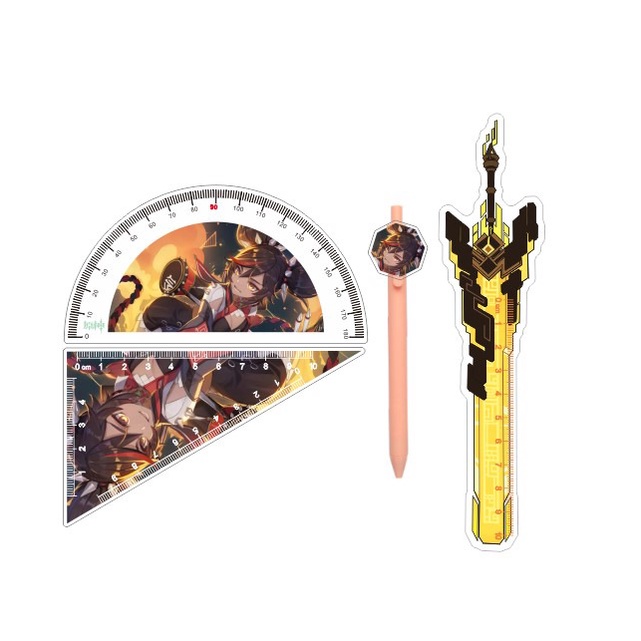 Ere1 4 cái / bộ genshin impact thước kẻ bút vẽ thước thẳng bộ vuông zhongli wanderer beelzebul
