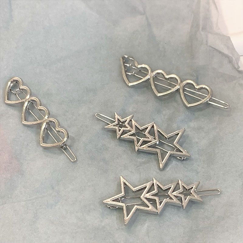 Cô gái y2k ngôi sao kẹp tóc punk silver bang kẹp tóc cô gái nhật bản yêu thích kẹp tóc ngôi sao năm điểm
