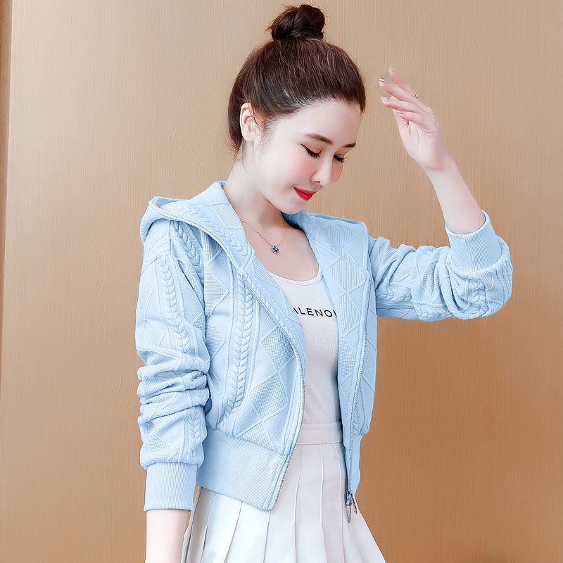 Áo Khoác sweater Ngắn Có Mũ Trùm Phối Khóa Kéo Thời Trang Thu Đông 2023