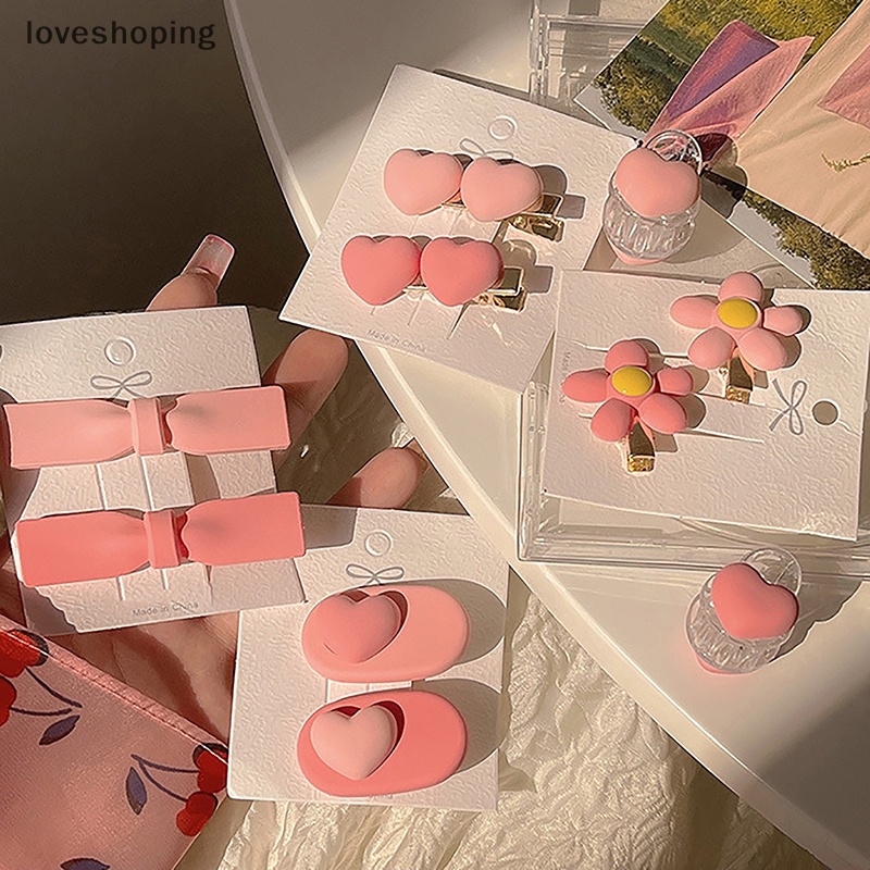 Set 2 / 3 Kẹp Tóc Nơ / Trái Tim Màu Hồng Dễ Thương Cho Bé Gái