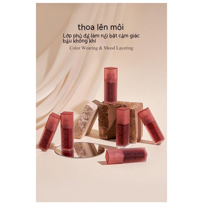 BLACK ROUGE Son Môi Màu Đen Bóng Lâu Trôi Dưỡng Ẩm Phong Cách Hàn Quốc