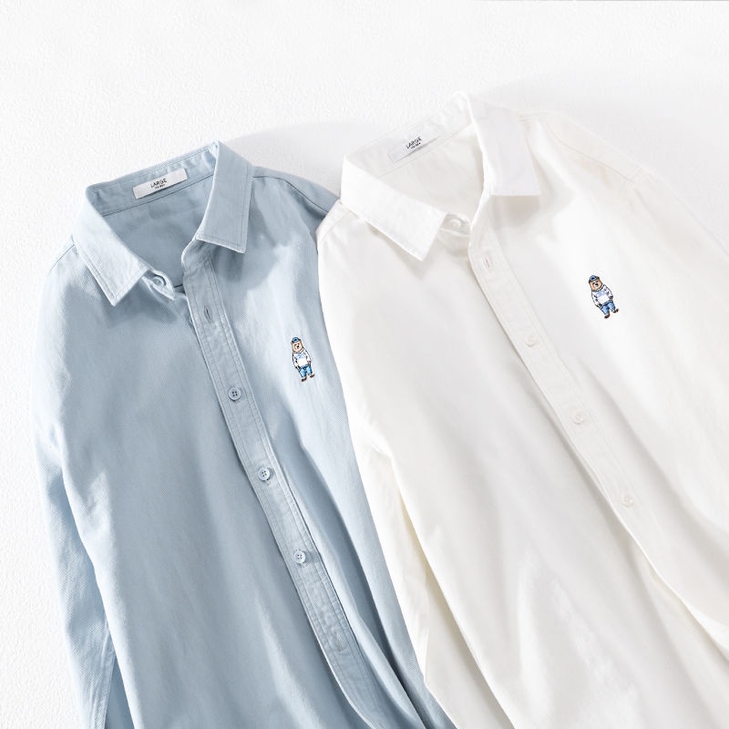 Áo Sơ Mi Nam Dài Tay Thêu Hình Gấu Màu Sắc Thanh Lịch