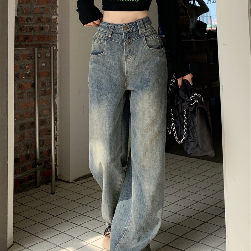 COZOK Quần Jean Ống Rộng Lưng Cao Kiểu Dáng Vintage Hợp Thời Trang