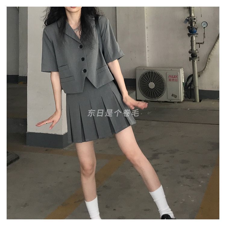 Bộ Áo Sơ Mi Ngắn Tay + Chân Váy Lưng Cao Xếp Ly Phong Cách Nhật Bản Thời Trang Mùa Hè Hàng Mới 2023 Dành Cho Bạn Nữ
