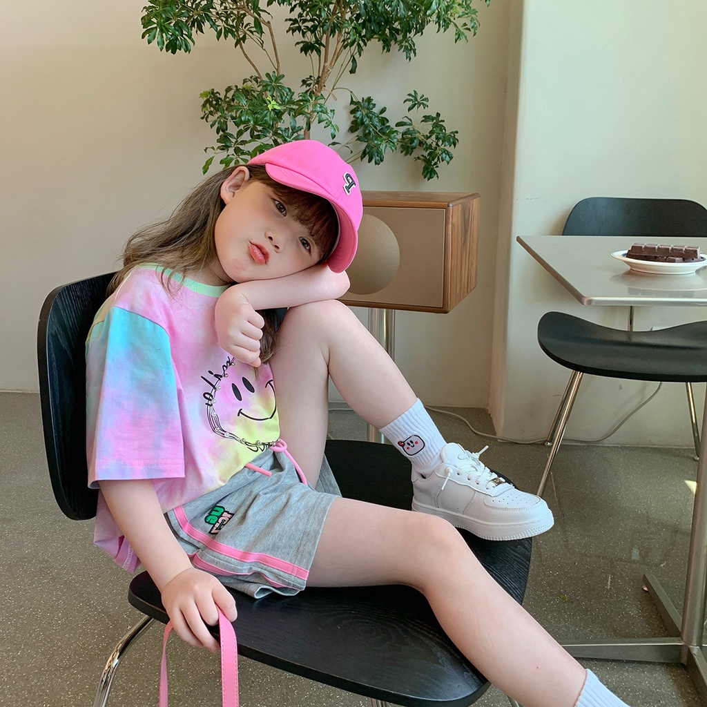 Áo Thun Màu Nhuộm In Hình Mặt Cười Phong Cách Hàn Quốc Thời Trang Mùa Hè Cho Bé Gái