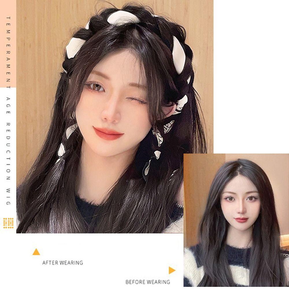 Tóc Giả Thắt Nơ Ruy Băng Màu Nâu / Đen Tự Nhiên Dành Cho Nữ
