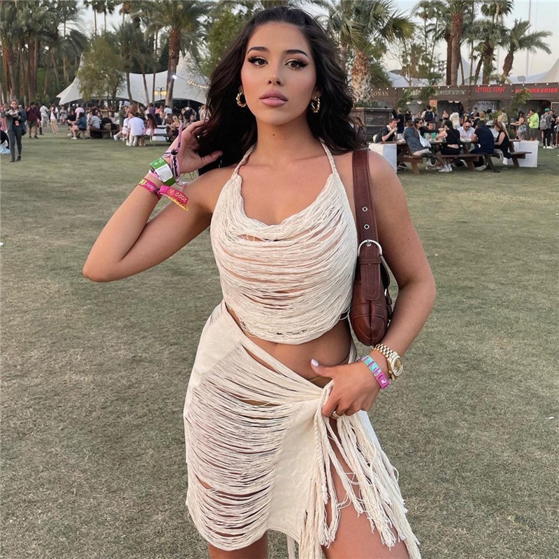 DUNEA Áo Dệt Kim Hai Dây Hở Lưng Thời Trang Cho Nữ