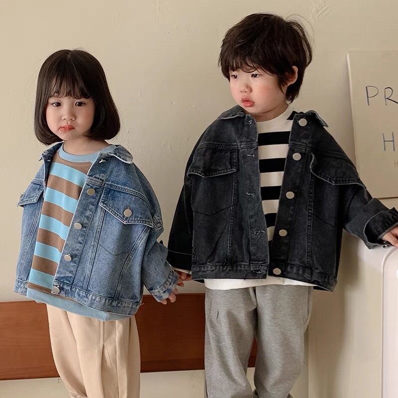 Áo khoác jean cho bé trai và bé gái tay dài phong cách ulzzang Hàn Quốc